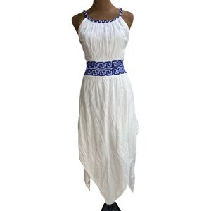 Grimani White & Blue Greek Maxi Dress One Size |‎ Cotton Smocked Waist Resort